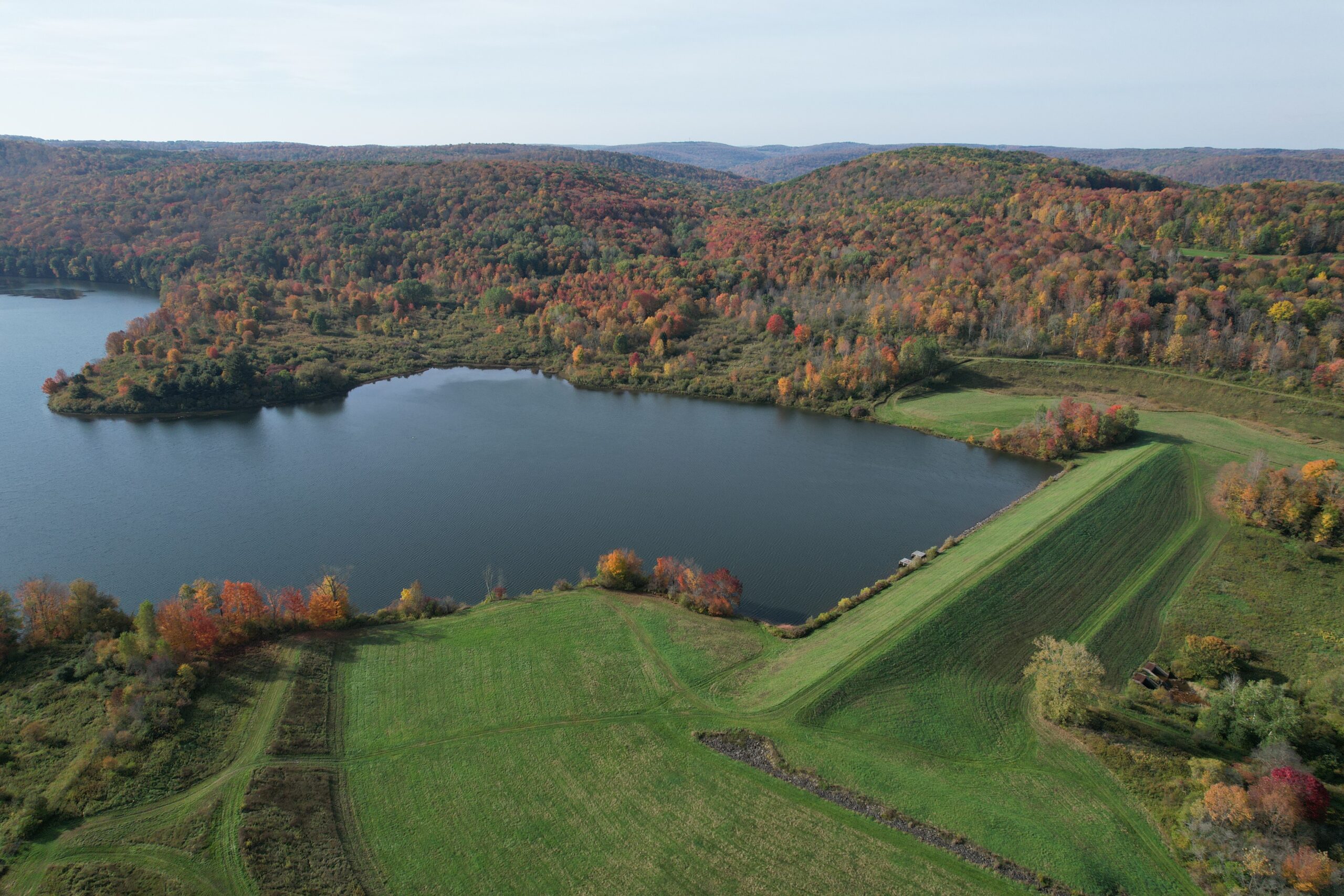 Aerial Photo of Embankment Structure and Auxiliary Spillways of Case Lake